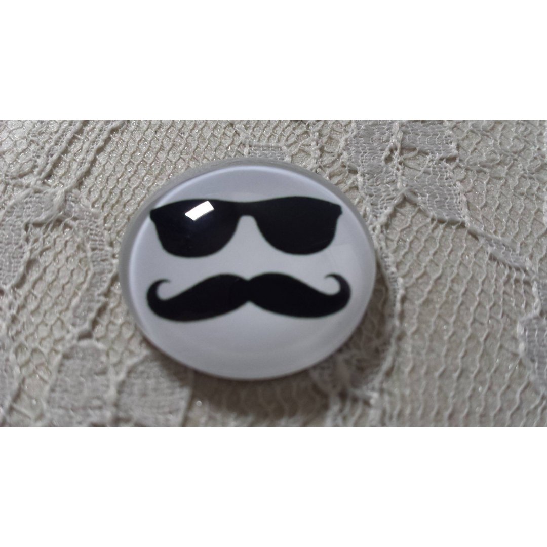 round glass cabochon 25mm moustache 012 