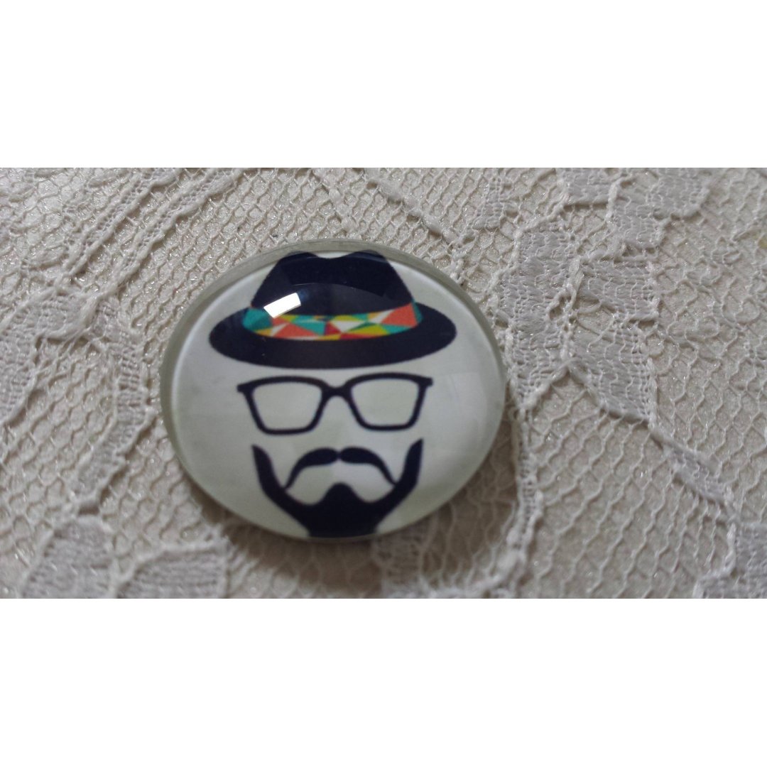 round glass cabochon 25mm moustache 006 