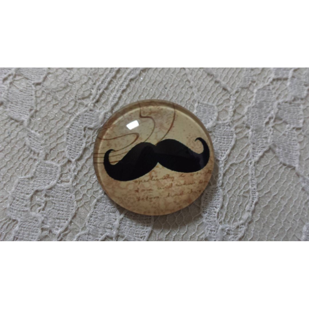 round glass cabochon 25mm moustache 005 