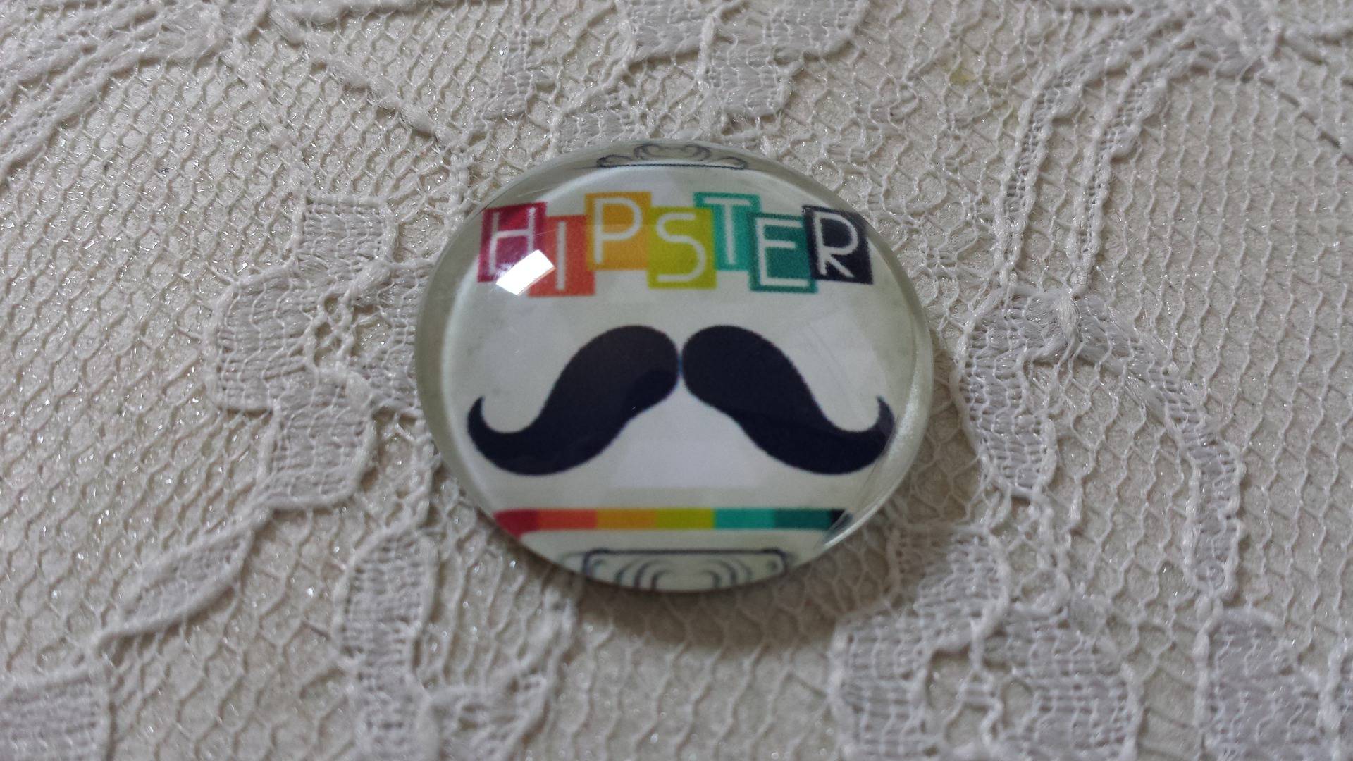 round glass cabochon 25mm moustache 003 