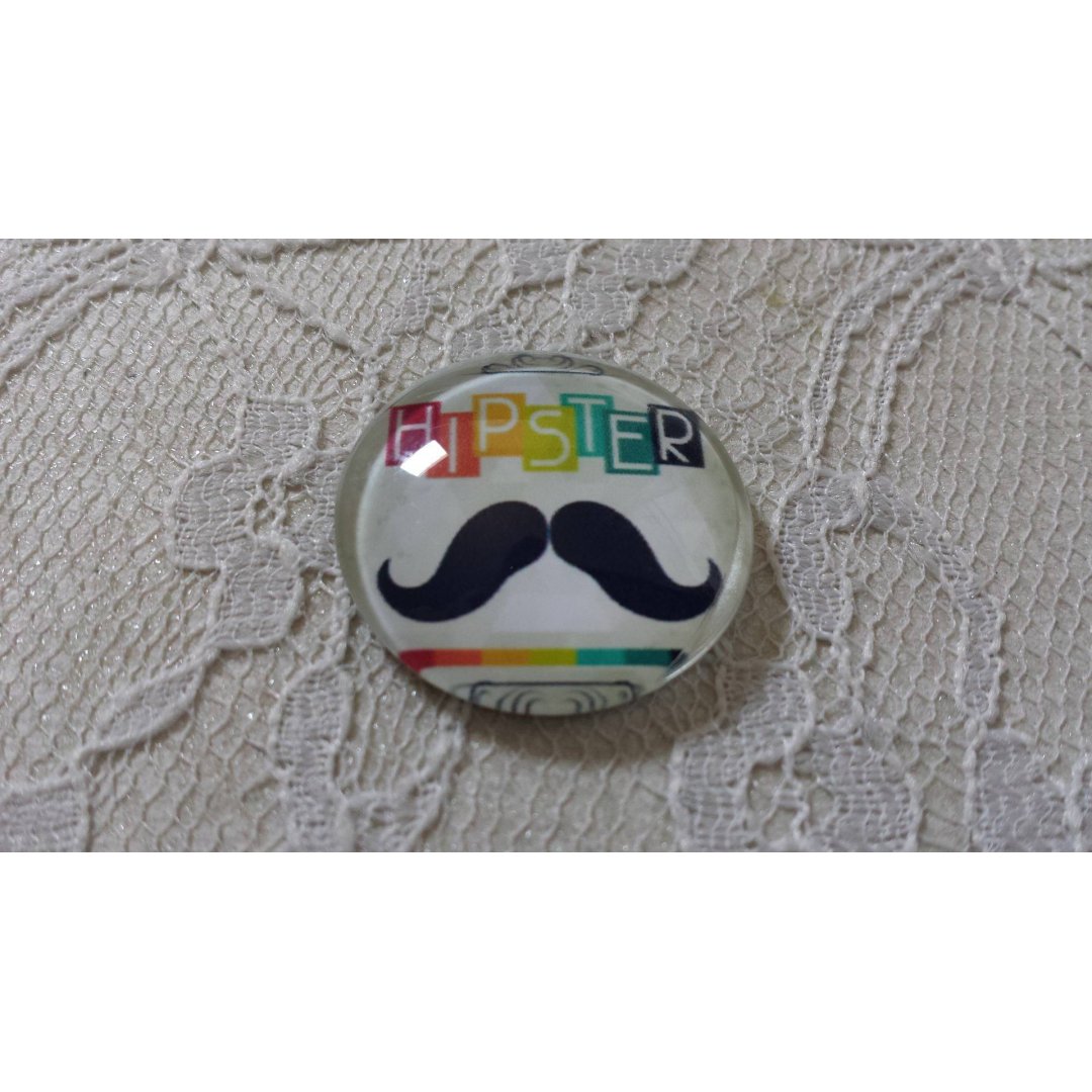 round glass cabochon 25mm moustache 003 