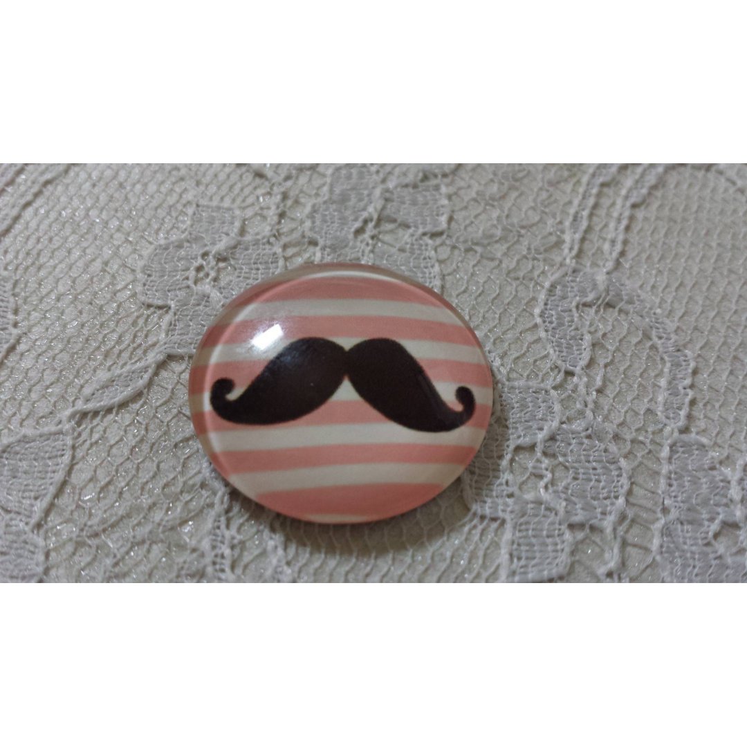 round glass cabochon 25mm moustache 002 