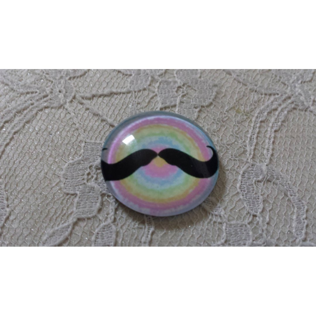 round glass cabochon 25mm mustache 001 