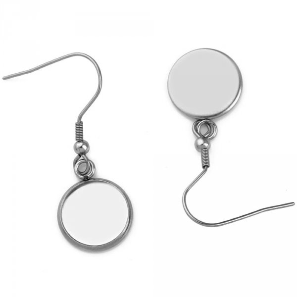 support cabochon stainless steel earring 16 mm N&deg;06 Aged Silver
