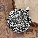 Bohemian Style Round Alloy Silver Flower Pendant 71 mm x 59 mm