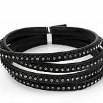 Leather 06 mm Black inlaid with rhinestones 1 meter