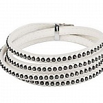 Leather 06 mm White inlaid with rhinestones 1 meter