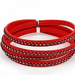 Leather 06 mm Red inlaid with rhinestones 1 meter