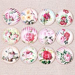 Lot 20 round glass cabochons 25 mm Pink Flower