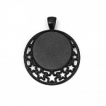 2 x 25mm Black cabochon holders, cabochon pendants 8501