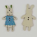 Wooden button blue rabbit N°01-02