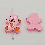 Wooden bead pink bear shape N°01-01