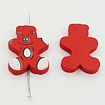 Wooden bead red bear shape N°01-02