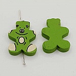 Wooden bead shape green bear N°01-04.