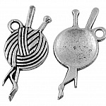 20 Charms pendants wool ball knitting needles Silver