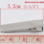 Set of 10 Crocodile clips - Silver color 32 mm x 7 mm.