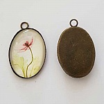 Pendentif Cabochon Ovale 25 x 18 mm en Verre Fantaisie N°06-02