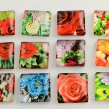 10 glass cabochons square 20 mm assorted Flowers S-22-20-17