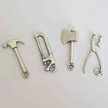 Tool charms silver plated metal lot of 4 pieces.