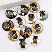 Lot 20 round glass cabochons 25 mm Steampunk Dog