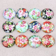 Lot 20 round glass cabochons 25 mm Flower