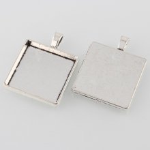 2 x 25mm silver cabochon holders, cabochon pendants 43AS