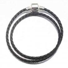 European bracelet 2 turns braided Clip Uni 01 18cm Black