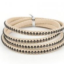 Leather 06 mm Ivory inlaid with rhinestones 1 meter