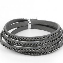 Leather 06 mm Grey inlaid with rhinestones 1 meter