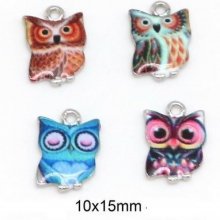 lot of 4 charms owls N°07 enamelled.