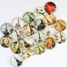 Lot 20 round glass cabochons 25mm Eiffel Tower 02 mixed Glass cabochon 