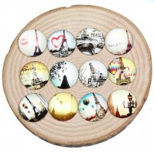 Lot 20 round glass cabochons 25mm Eiffel Tower 03 mixed Glass cabochon 
