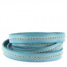 10 mm Sky Blue Ball Leather with nickel free ball chain per 20 cm