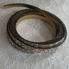 Golden glitter lanyard 06 mm lined with leather by 20 cm