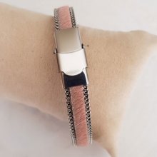 Flat Pink Calf Leather 10 mm by 20 cm skin and chain