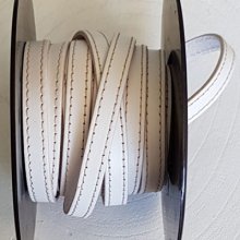 Flat White Calf Leather 10 mm by 20 cm Stitched 2 threads beige