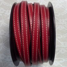 Red Calf Flat Leather 10 mm by 20 cm Stitched 2 threads.