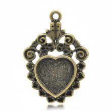 1 cabochon holder Heart N°04 Bronze
