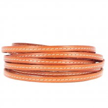 Flat Calf Leather Orange 05 mm by 20 cm Sewn 1 white thread