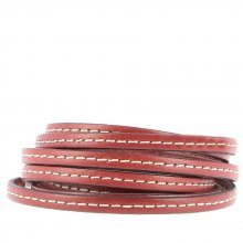 Red Calf Flat Leather 05 mm by 20 cm Sewn 1 white thread