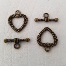 5 Toggle Clasps Heart motif Bronze N°16