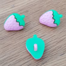 Fancy buttons, children, babies Strawberry pattern N°08 green and pink