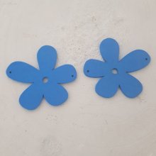 Flower Wood pendant or connector 57 mm Blue