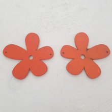 Flower Wood pendant or connector 57 mm Orange