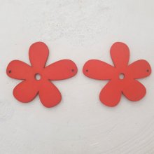 Flower Wood pendant or connector 57 mm Red
