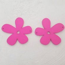 Flower Wood pendant or connector 57 mm Fluorescent Pink