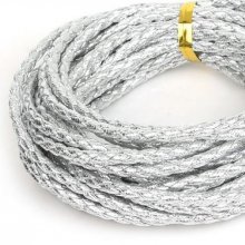 5 meters Round cord imitation leather braided Silver 3 mm