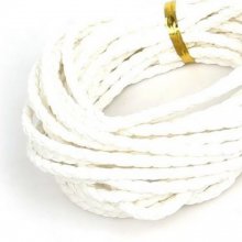 5 meters Round cord imitation leather braided White 3 mm