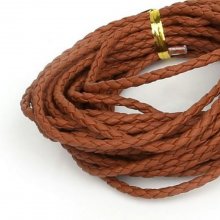 5 meters Brown braided leatherette cord 3 mm