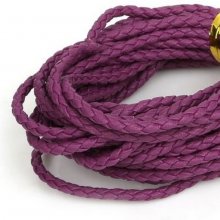 5 meters Round cord imitation leather braided Purple 3 mm